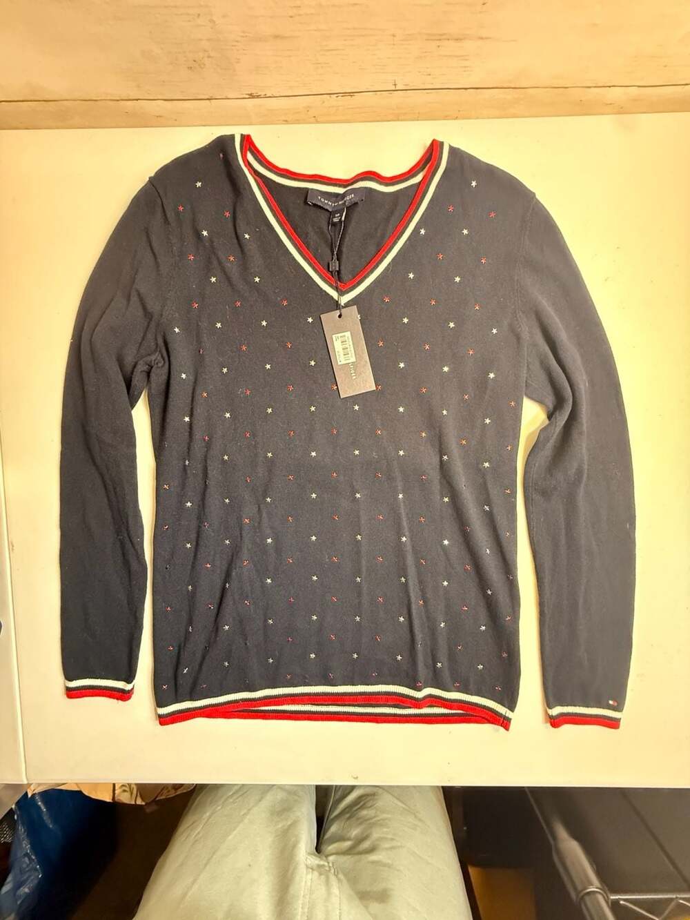 Tommy Hilfiger Ivy Sweater Size S Navy Star V-Neck Pullover